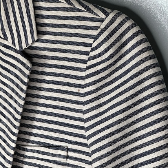 MADEWELL Striped One Button Blazer Navy Blue / White Size 0 Cotton Linen Blend - Picture 4 of 13